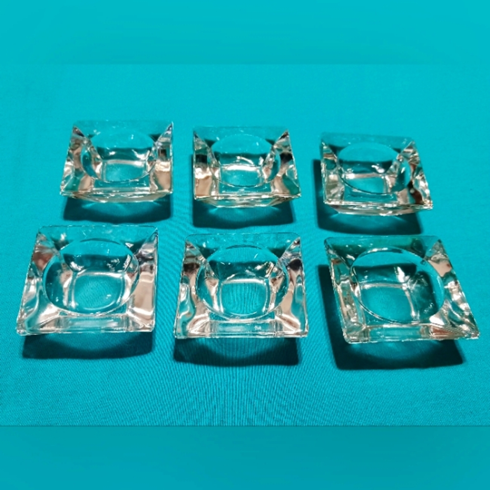 Antique Set Of 6 Crystal Salt Cellars - Clear
